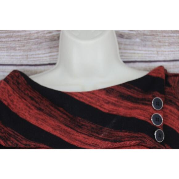 Y2K IN Studio Womens Size XL Knit Striped Raglan Poncho Sweater Rust Black - Picture 2 of 7